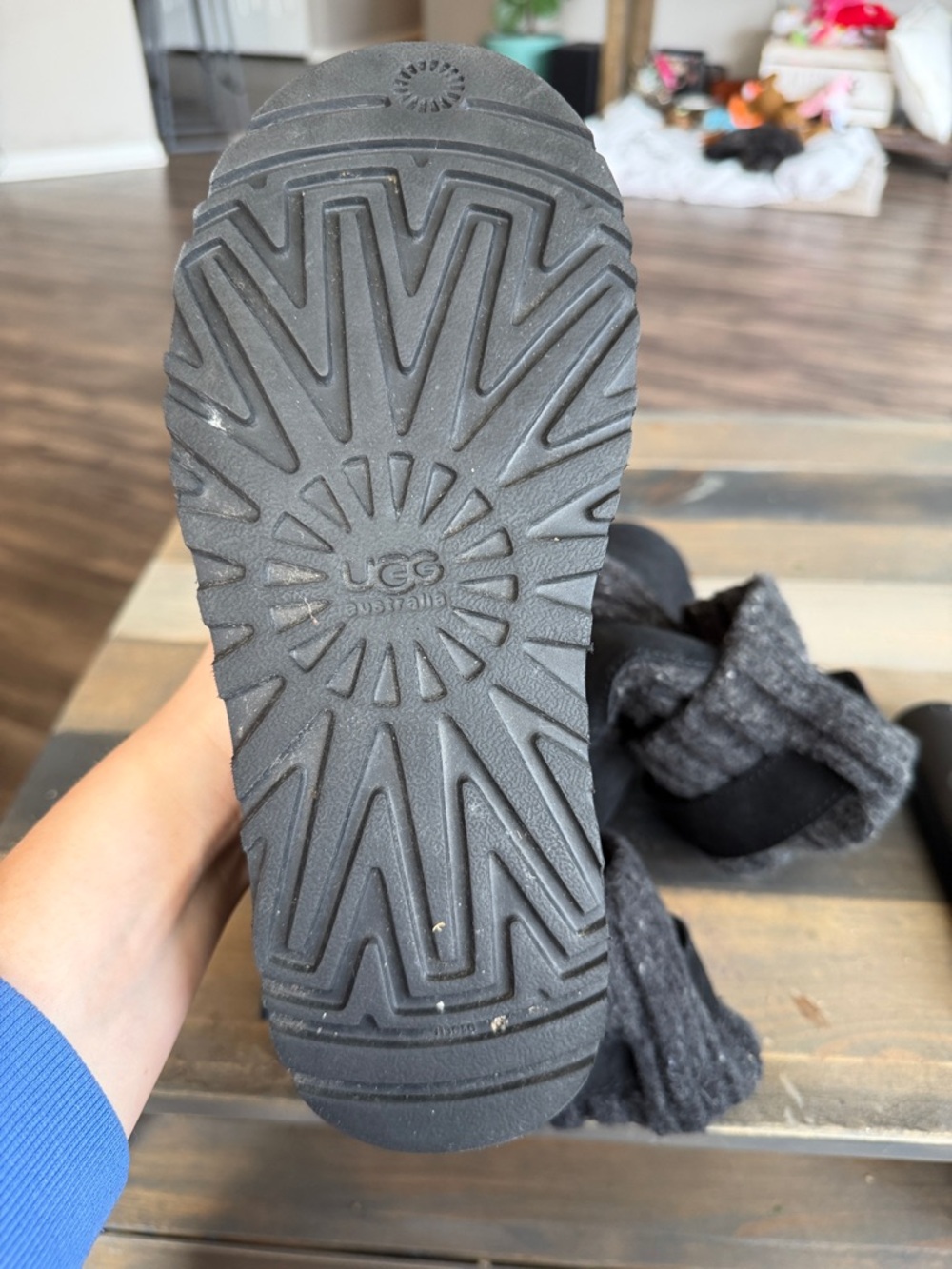 Ugg Black Suede Knit Cuff Buckle Boots - Picture 3 of 4